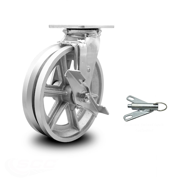 8 Inch V Groove Semi Steel Caster with Ball Bearing and Brake/Swivel Lock SCC